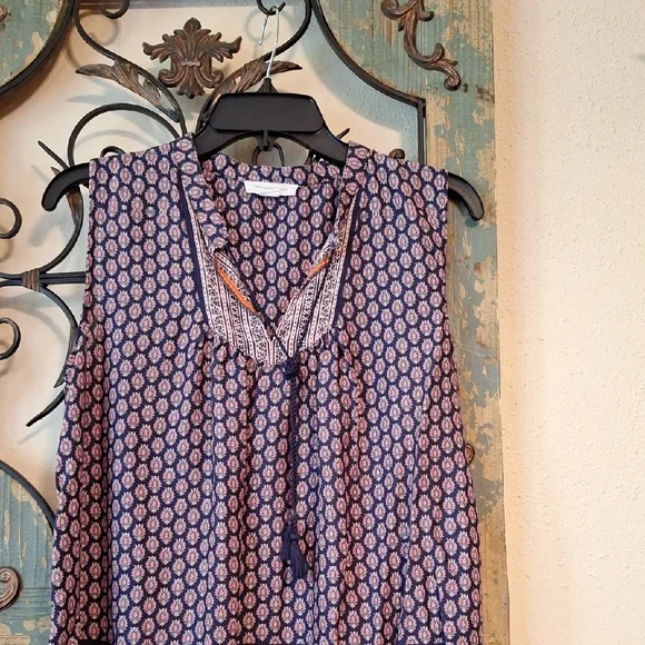 Beachlunchlounge Orange and Blue Relaxed Bib Collar Blouse. Size SMALL - Picture 5 of 9